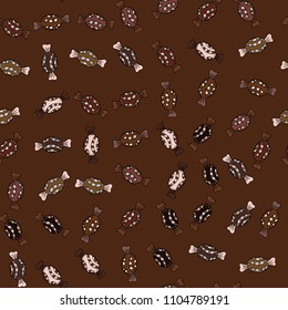 On brown, black, neutral and white colors. Candy vector doodle. Seamless pattern with watercolor sweets candies.