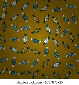 On brown, blue and black colors. Candy vector doodle. Seamless pattern with watercolor sweets candies.