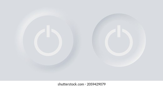 On and of button. Swich white buttons in neomorphism design style with shadow. 3d ui stop and start toggle button for navigation in apps. Neomorphic trendy designs element isolated on background. Vect
