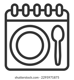 On the calendar plate and spoon  - icon, illustration on white background, outline style
