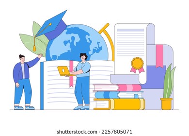 On campus learning, online education, digital classroom, e-learning concept. Welcome to university web banner design.