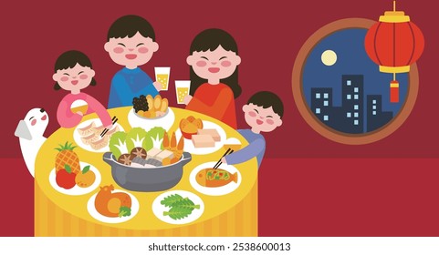 On Chinese New Year's Eve, the whole family eats New Year's Eve dinner together for reunion, New Year template