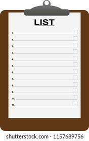 On the clerical holder for documents, a sheet is fixed in numbered rulers, and the inscription LIST