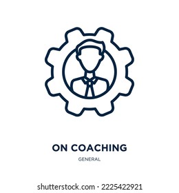 on coaching icon from general collection. Thin linear on coaching, training, business outline icon isolated on white background. Line vector on coaching sign, symbol for web and mobile