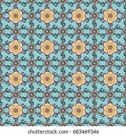 On colored background. 3d flowers, seamless. Vector illustration.