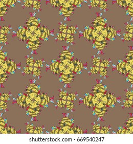 On colored background with flowers. Cute textile seamless pattern with rever fishes Vector illustration.