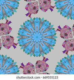 On colored background. Hand drawn fish. Sea collection seamless pattern. Vector illustration.