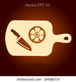 On a cutting board and knife is sliced lemon vector icon