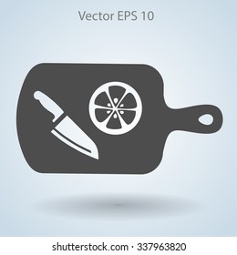On a cutting board and knife is sliced lemon vector icon