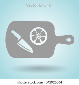 On a cutting board and knife is sliced lemon vector icon
