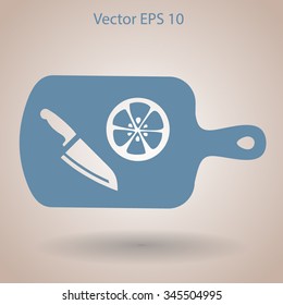 On a cutting board and knife is sliced lemon vector icon