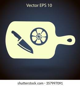 On a cutting board and knife is sliced lemon vector icon