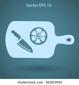 On a cutting board and knife is sliced lemon vector icon