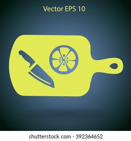 On a cutting board and knife is sliced lemon vector icon
