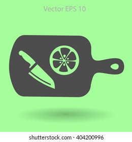 On a cutting board and knife is sliced lemon vector icon