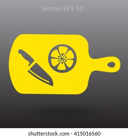 On a cutting board and knife is sliced lemon vector icon