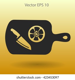 On a cutting board and knife is sliced lemon vector icon