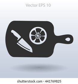 On a cutting board and knife is sliced lemon vector icon