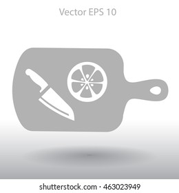 On a cutting board and knife is sliced lemon vector icon