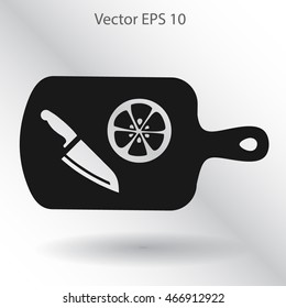 On a cutting board and knife is sliced lemon vector icon