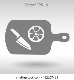 On a cutting board and knife is sliced lemon vector icon
