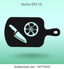 On a cutting board and knife is sliced lemon vector icon