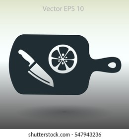 On a cutting board and knife is sliced lemon vector icon
