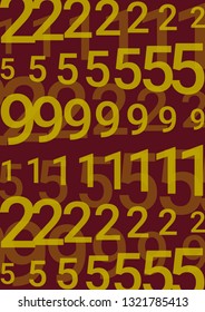 On a dark background are columns of various yellow numbers with different transparency.