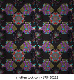 On dark background. Marine textile seamless pattern with rever fishes Vector illustration.