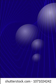 On a dark blue background balls and spiral graphics