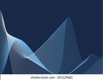 On a dark blue background a bright white and light blue pattern from lines, circles, loops