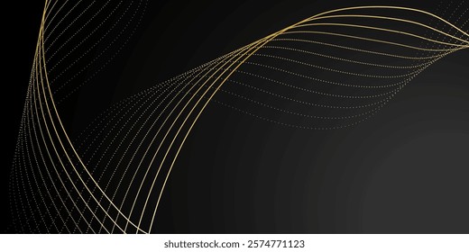 On Dark Gray Background Abstraction Gold Lines Banner