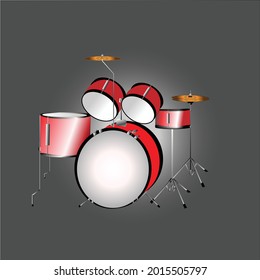 On A Dark Grey Background, There Is An Orange Red Drum Set Vector