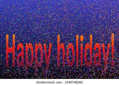 On a dark purple background are colored confetti and the inscription "Happy Holidays!".