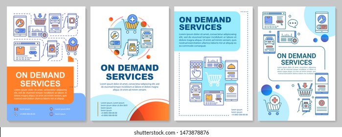 On demand services brochure template layout. Consumerism flyer, booklet, leaflet print design with linear illustrations. Vector page layouts for magazines, annual reports, advertising posters