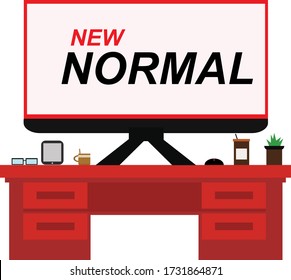 On display the text is NEW NORMAL. After COVID-19 pandemic. The world is changed to new normal which everyone and every country have a new lifestyle. New normal lifestyle concept. Vector illustration.