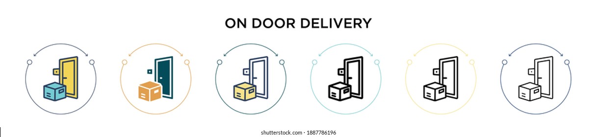 On door delivery icon in filled, thin line, outline and stroke style. Vector illustration of two colored and black on door delivery vector icons designs can be used for mobile, ui, web