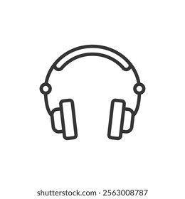 On ear headphones, icon in line design. On ear headphones, audio equipment, wireless headphones, sound quality, comfortable fit, music listening on white background. Editable stroke icon