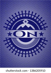 On emblem with denim high quality background. Vector Illustration. Detailed.