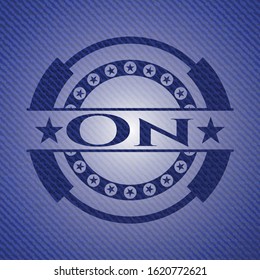 On emblem with denim texture. Vector Illustration. Detailed.