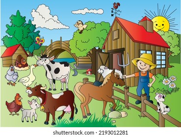 On the farm, various farm animals,