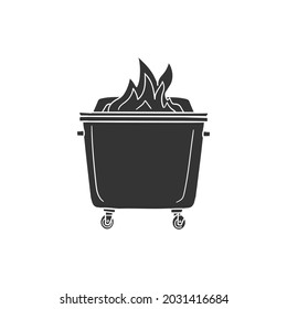 On Fire Bin Icon Silhouette Illustration. Burning Container Vector Graphic Pictogram Symbol Clip Art. Doodle Sketch Black Sign.