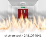 On Fire. Fire in Building or Office. Vector Illustration.