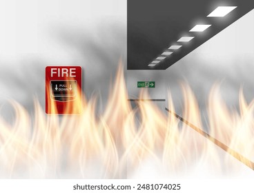 En Llamas. Incendio en edificio u oficina. Ilustración vectorial.