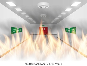 En Llamas. Incendio en edificio u oficina. Ilustración vectorial.
