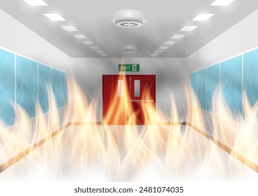 En Llamas. Incendio en edificio u oficina. Ilustración vectorial.