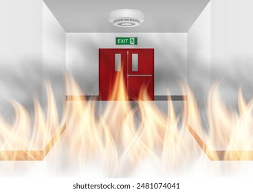 On Fire. Fire in Building or Office. Vector Illustration.