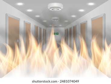 On Fire. Fire in Building or Office. Vector Illustration.