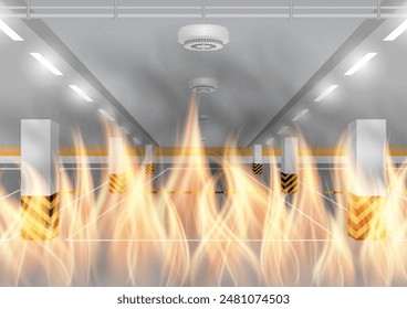 On Fire. Fire in Building. Vector Illustration.