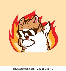 An on fire dabbing cute cat wearing glasses